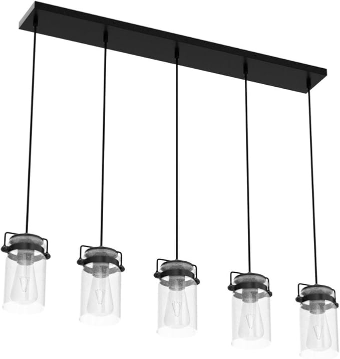 Pendant Light Kitchen Island Lighting, 5-Light Pendant Ceiling Light Fixture, 67.71 inches Hanging with Clear Glass Shade,Farmhouse Chandeliers for Dining Room Bedroom Hallway - Black