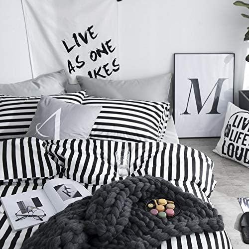 CLOTHKNOW Striped Comforter Set Queen Black and White Bedding Comforter Sets All Season Farmhouse Comforter Queen with 2 x Pillow Cases