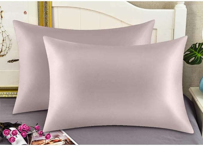 100% Mulberry Silk Pillowcases Set of 2 for Hair and Skin and Super Soft and Breathable Queen Size Nature Silk Pillowcases (Queen, Apricot Gray)