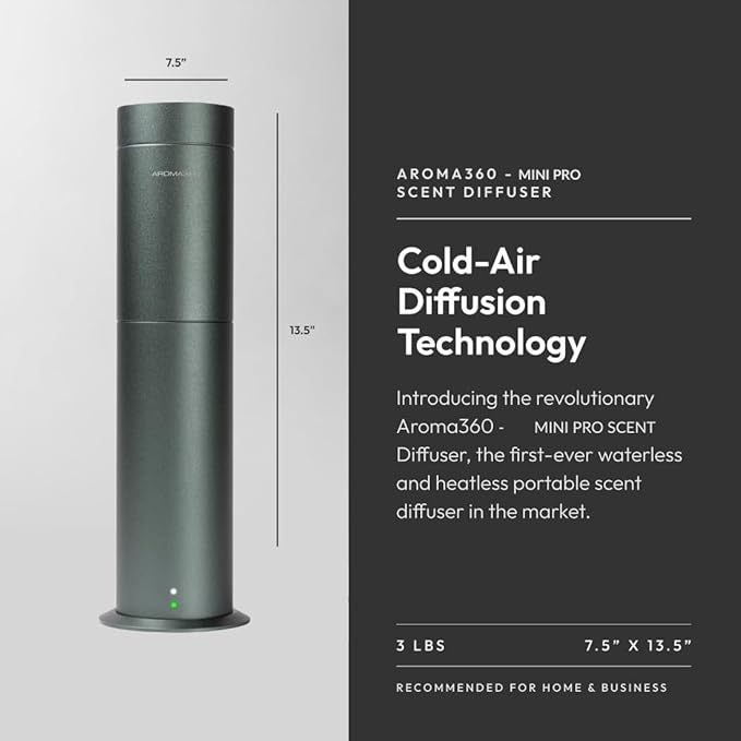 Aroma360-Mini Pro Scent Diffuser-Aroma Diffuser for Essential Oils-Cold-Air Diffusion-600sq.ft. Coverage-Waterless Air Diffuser-Green-Works Exclusively with Pro Pod Bottles