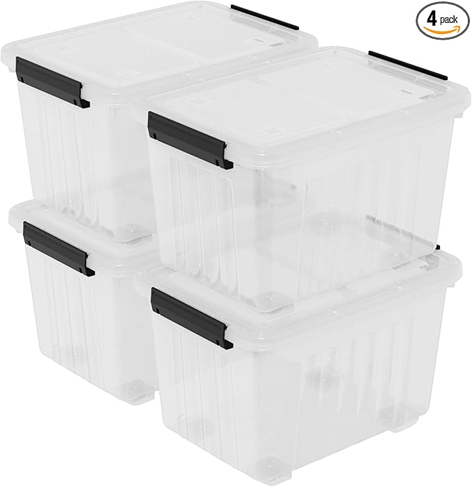 4-Pack 30 L Plastic Storage Box, Large Storage Bin with Wheels