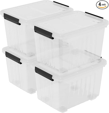 4-Pack 30 L Plastic Storage Box, Large Storage Bin with Wheels