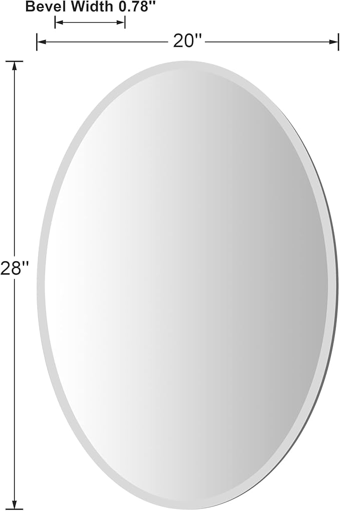 KOHROS Frameless Oval Mirror 20" x 28" Bathroom Wall Mirror w/Polished Beveled Edge, Anti-Rust, Tempered Glass (Silver)