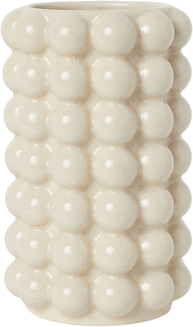 Bubble Vase, Beige Ceramic Vase for Boho Decor, Ceramic Flower Vases for Modern Home Decor, Tall Decorative Vases for Living Room, Bedroom, Wedding, Entryway, Mantel, Office, 8.5 Inches