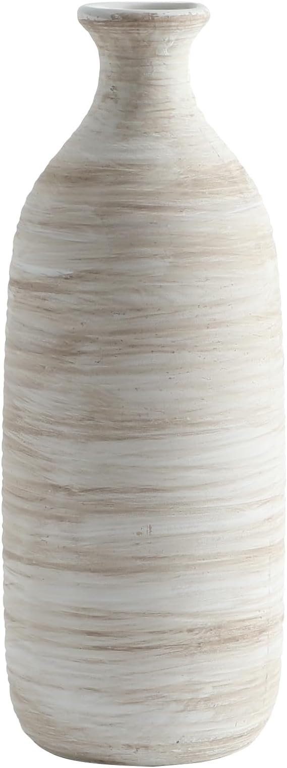 ALMA White Ceramic Vase 11 inch Tall, Narrow Boho Vases for Eucalyptus Leaf Branch|Small Pampas Grass Vase for Minimalist Home Decor, Coastal, Modern Bohemian Style Decor