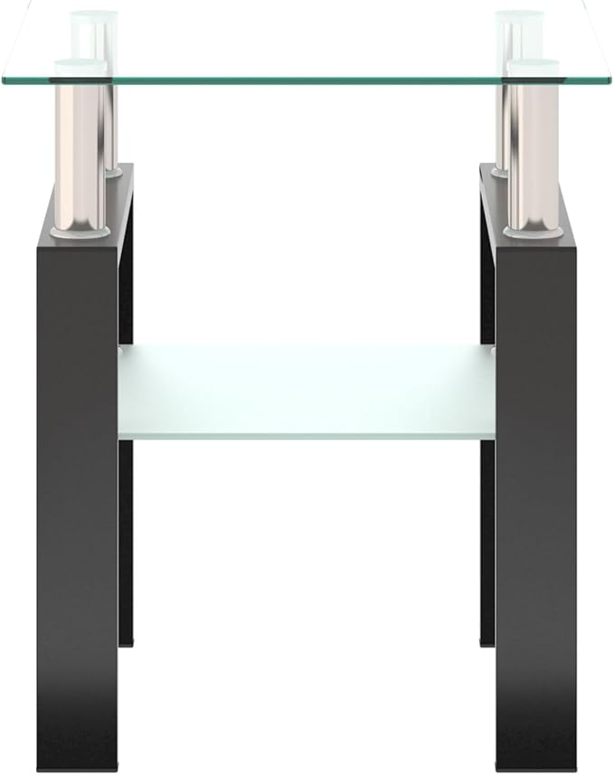 IANIYA Modern Glass End Table, 2-Tier Side Table with Tempered Glass Top & Metal Legs, Night Stand Corner Table for Living Room, Bedroom