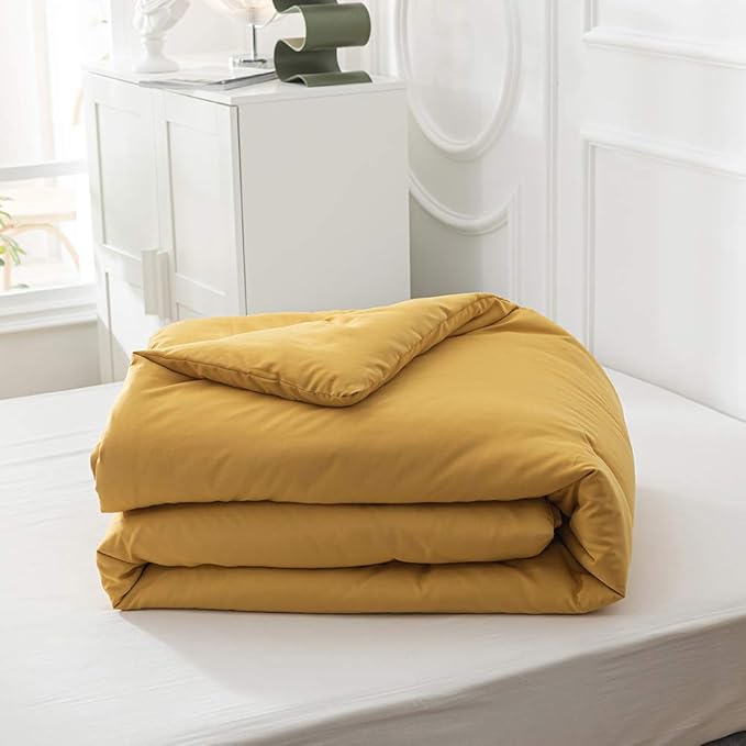 Wellboo Yellow Full Comforter Sets Solid Mustard Yellow Bedding Comforters Women Men Plain Dark Yellow Quilts Modern Minimalist Gold Yellow Blankets Soft Vintage Ginger Yellow Bedroom Decor Aesthetic