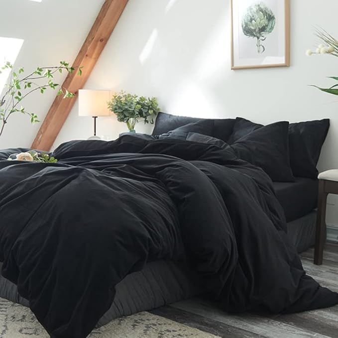 CLOTHKNOW Black Comforter Sets California King All Black Bedding Comforter Sets Men Women California King Comforter with 2 x Pillow Cases