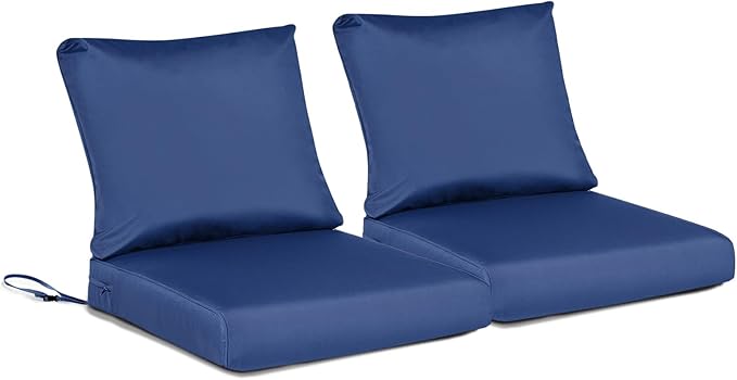 BPS 24x24 Inch Deep Seat Outdoor Cushions Set of 2, Navy Blue Fade-Resistant and Water-Resistant Patio Chair Cushions for Wicker Chairs, Sofas, Love Seats