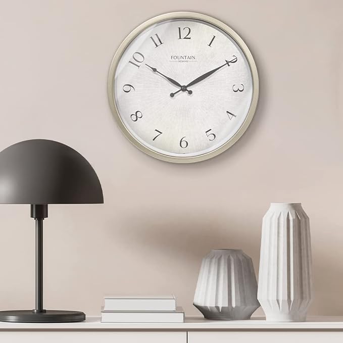 Modern Farmhouse Clock, No Ticking Silent Clock, Modern and Vintage (Morning Silver, 12 inch)
