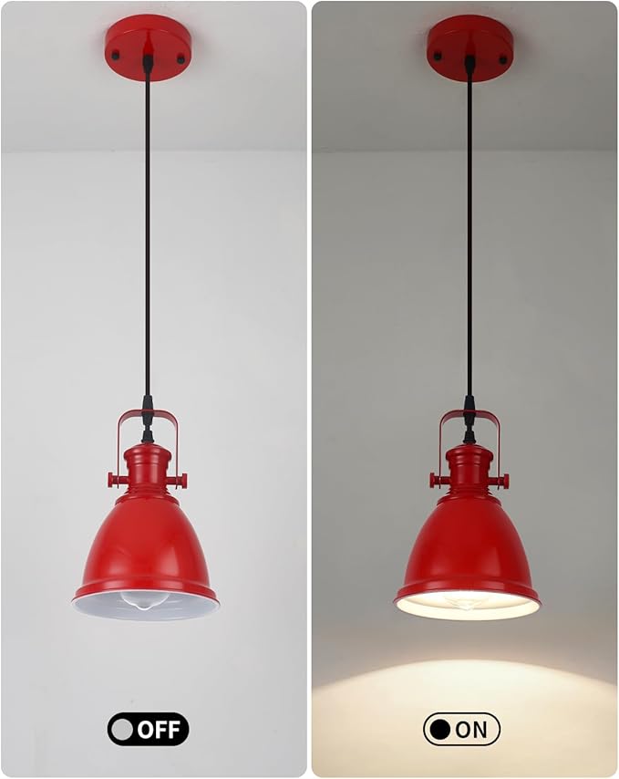 Red Pendant Lights Kitchen Island 3 Pack, Vintage Pendant Light, 6.5’’ Farmhouse Pendant Light Fixtures, Adjustable Height, Pendant Lighting for Dining Room, Living Room, Sink, Bar