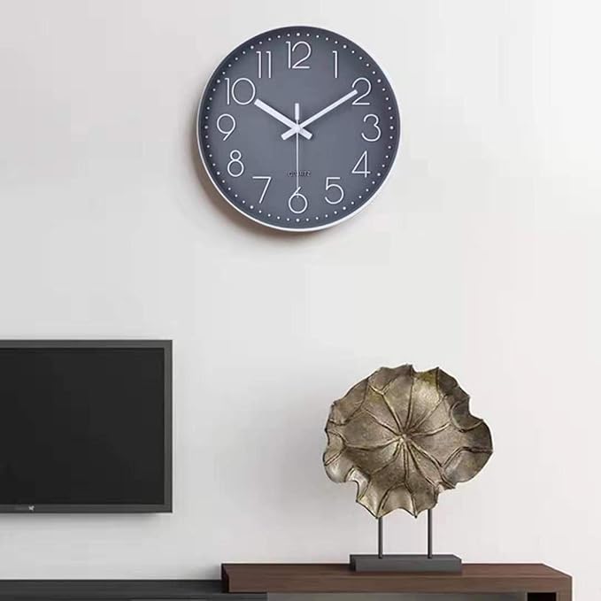 jomparis Non-Ticking Wall Clock Silent Battery Operated Round Wall Clock Modern Simple Style Decor Clock for Home/Office/School/Kitchen/Bedroom/Living Room (13.5 Inch Gray)