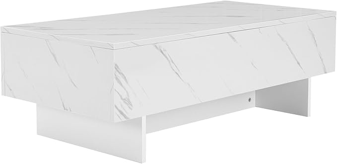 COSVALVE 41" Marble White Cool Coffee Table for Living Room,Rectangular Glossy Smart Contemporary Center Table for Waiting Area,White