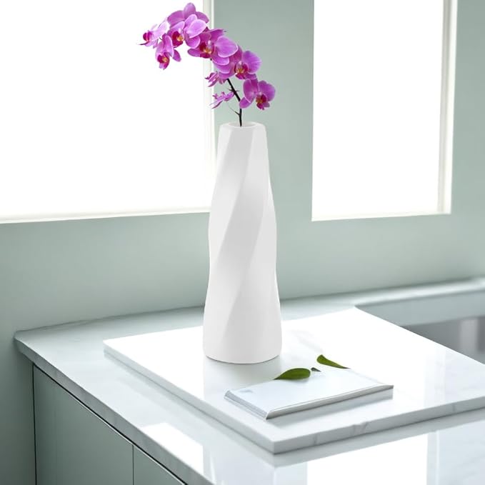 10 Pack White Vases, 8 Inch Plastic White Bud Vases Bulk for Flowers Pampas Grass, Tall Unbreakable Ceramic Look Small Plastic Flower Vases for Centerpieces Home Table Decor