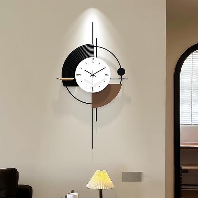 Modern Wall Clock for Living Room,Large Decorative Wall Clock,Digital Creative Silent Clock Battery Operated for Kitchen/Entryway/Bedroom/Office/Dinning Room Metal Wall Decor 18"X31"