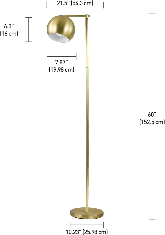 GLOBE Electric 12915 60" Floor Lamp, Satin Gold Finish, Vintage Glam Design, in-Line Switch, E26 Base, Gold and Brass Modern Floor Lamp for Living Rooms and Bedrooms