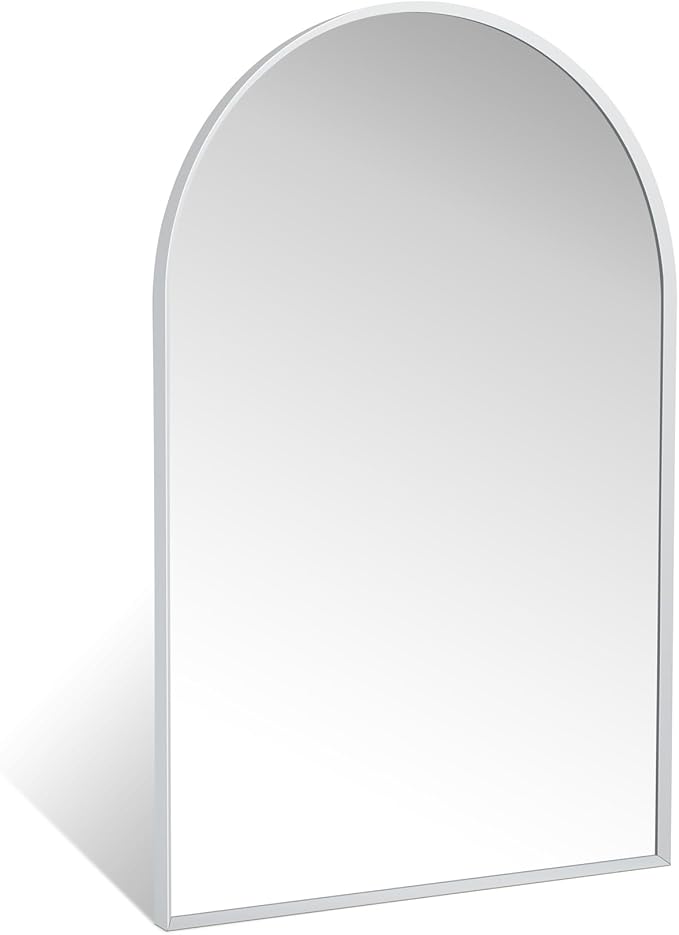 24" x 36" Silver Arched Mirror, Modern Aluminum Alloy Metal Frame, Arch Bathroom Vanity and Wall Decor Mirror for Bathroom, Living Room, Bedroom, Entryway