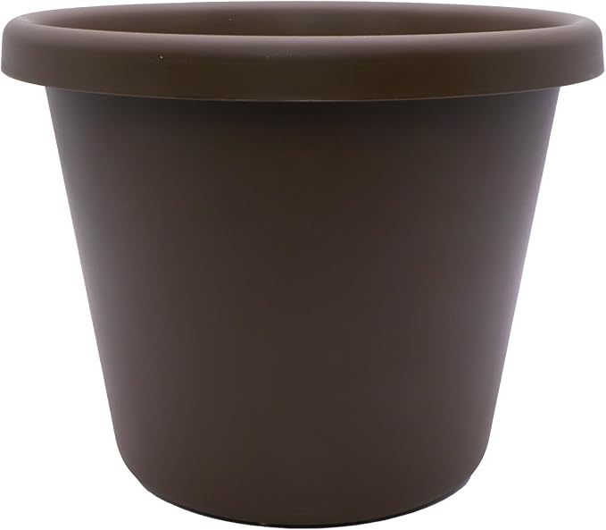 8.5 inch Round Classic Planter - Plastic Plant Pot for Indoor Outdoor Plants Flowers Herbs, Chocolate