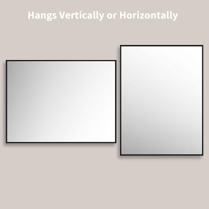 LOAAO 48"X36" Black Rectangle Bathroom Mirror Wall, Matte Black Aluminum Alloy Frame, Tempered Glass, Hangs Vertically or Horizontally, Easy to Install