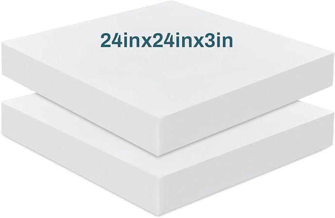 Frienda 2 Pack 3" x 24" x 24" Upholstery High Density Foam Cushion Replacement Square Cut to Size Foam Couch for Chair Couches Padding Shipping Packing DIY Cosplay Projects