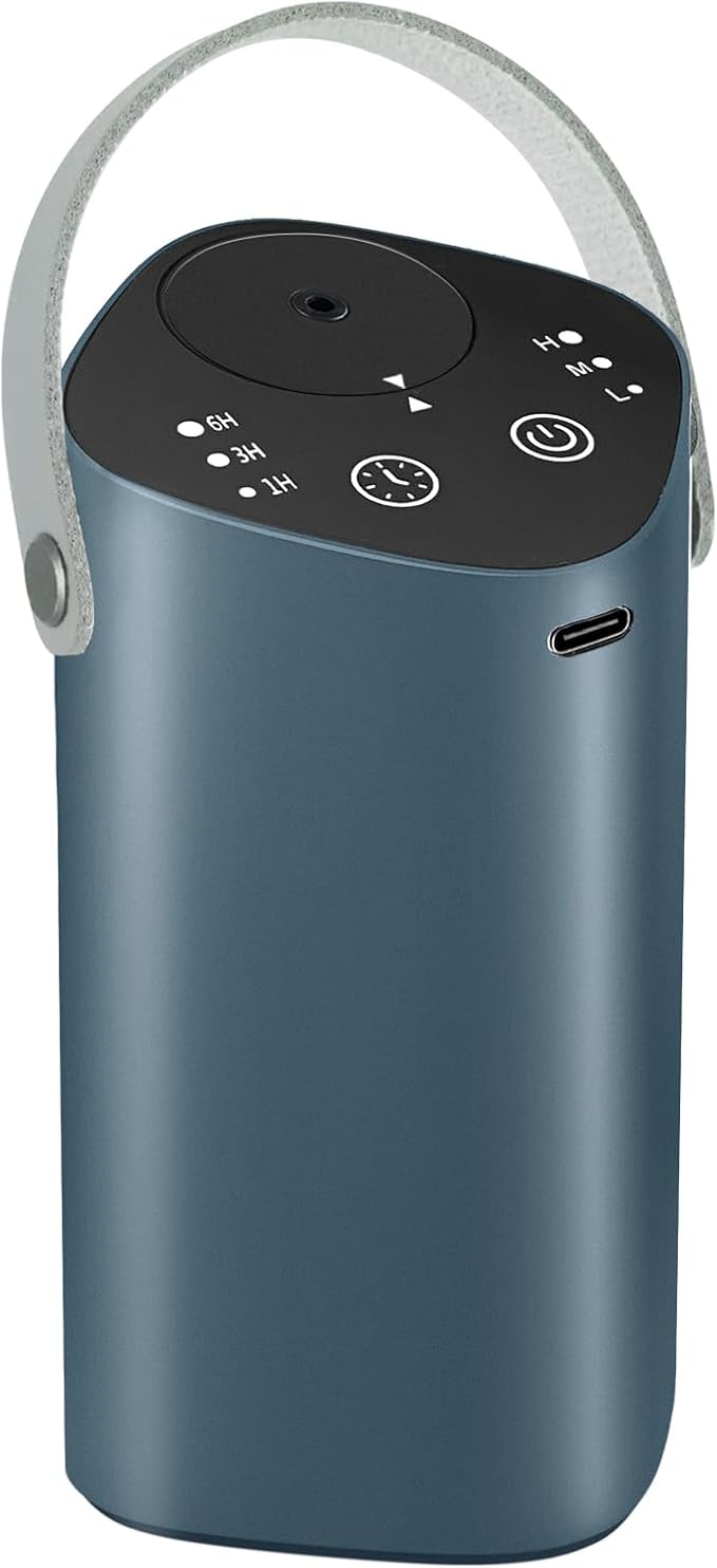 Waterless Essential Oil Diffuser for Car & Home，Aromatherapy Diffuser with 4 Timer（1/3/6/Off,3 Mist Mode,Battery Operated, Scent Air Diffuser for Bathroom Office, Small Aroma Diffuser Greyblue