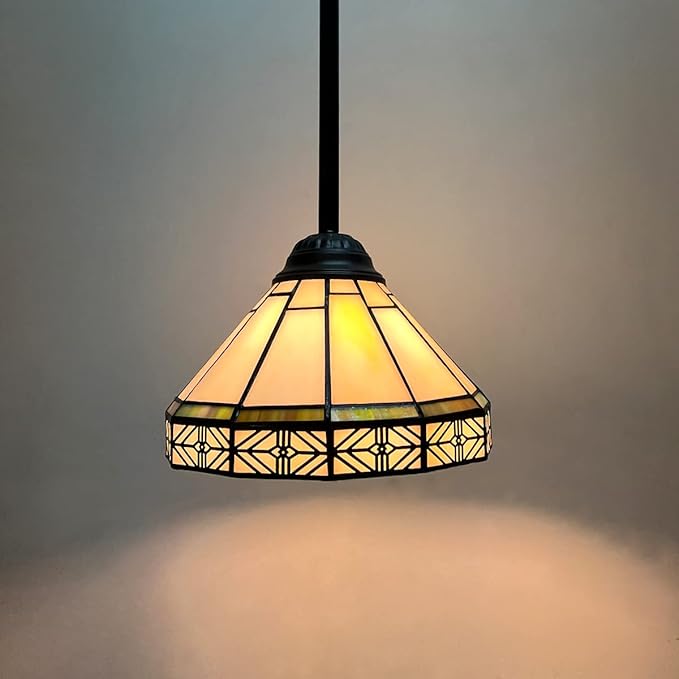 Capulina Tiffany Pendant Lights,Mini 8” Wide Stained Glass Hanging Lamp,Antique Rustic Style for Kitchen Island Counter Dining Room Hallway