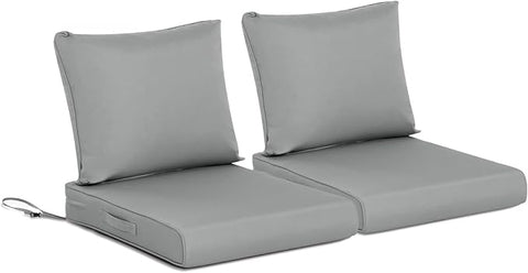 BPS 25x25 Inch Deep Seat Outdoor Cushions Set of 2, Gray Fade-Resistant and Water-Resistant Patio Chair Cushions for Wicker Chairs, Sofas, Love Seats