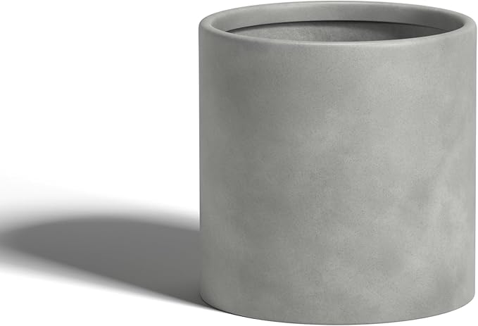 DTY Signature Mount Powell Fiberstone Planter - 14 Inch Large Gray Cylindrical Mid-Century Modern Home Decor Indoor & Outdoor Plant Pot - Durable Planters for Indoor Plants, Outdoor Spaces