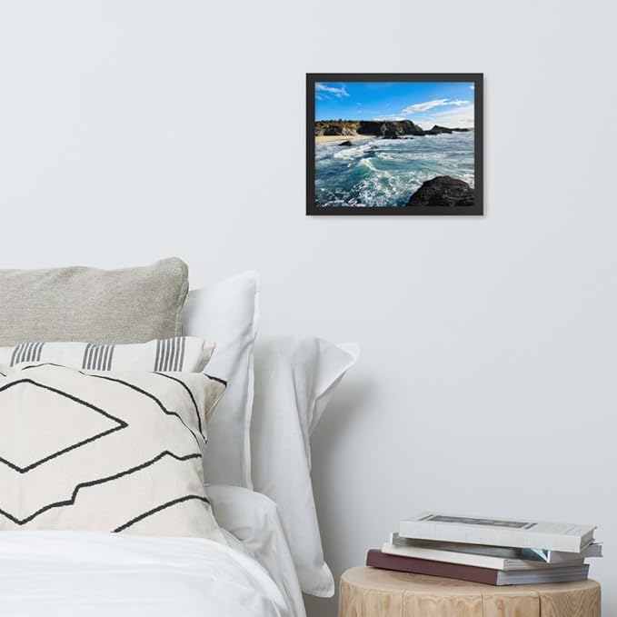 Bodega Bay Coastal Wall Art – Framed Ocean Photography Print – California Nature Landscape Poster – Seascape Decor for Living Room or Bedroom (11x14 inches) - Wooden Framed (Black)