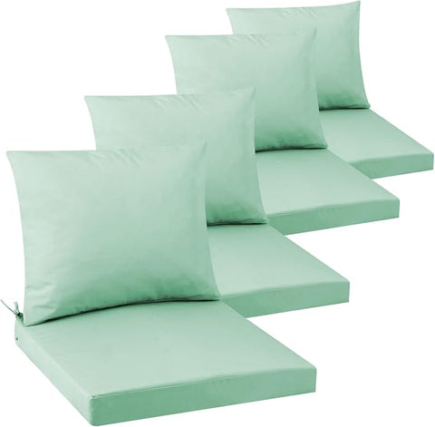Outdoor Seat Cushion Set 24 x 24 In, Water-Resistant & Fade-Resistan, Patio Furniture Cushions with Removable Cover Deep Seat & Back Cushion with Handle and Adjustable Straps for Chair Sofa,4PC