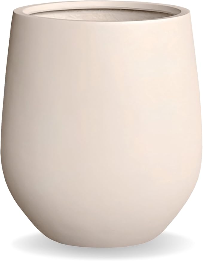 21" H x 19" D Corso Fiberstone Round Tapered Planter with Drainage Hole, Smooth Finishes, Weather Resistant for Indoor and Outdoor Use (Kilim Beige)