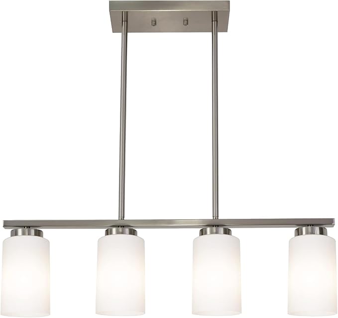 Brushed Nickel Kitchen Island Light, Farmhouse Pendant Light Fixtures with Opal White Glass Shades Modern Linear Ceiling Hanging Light for Living Room