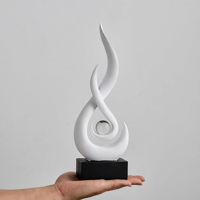 FJS White Decor Modern Flame Statue Home Decorations for Living Room, 11.8" H Resin Sculptures Home Décor Accents, Abstract Art Sculpture for Dining Room Office Coffee Table Centerpiece