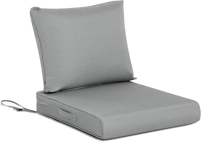 BPS 21x21 Inch Deep Seat Outdoor Cushion Set, Gray Fade-Resistant and Water-Resistant Patio Chair Cushion for Wicker Chairs, Sofas, Love Seats
