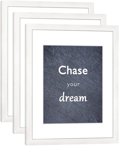 11x14 Picture Frame Set of 3 with Real Glass for Pictures 8x10 with Mat or 11x14 Without Mat, Wall or Tabletop Gallery Photo Frames in White