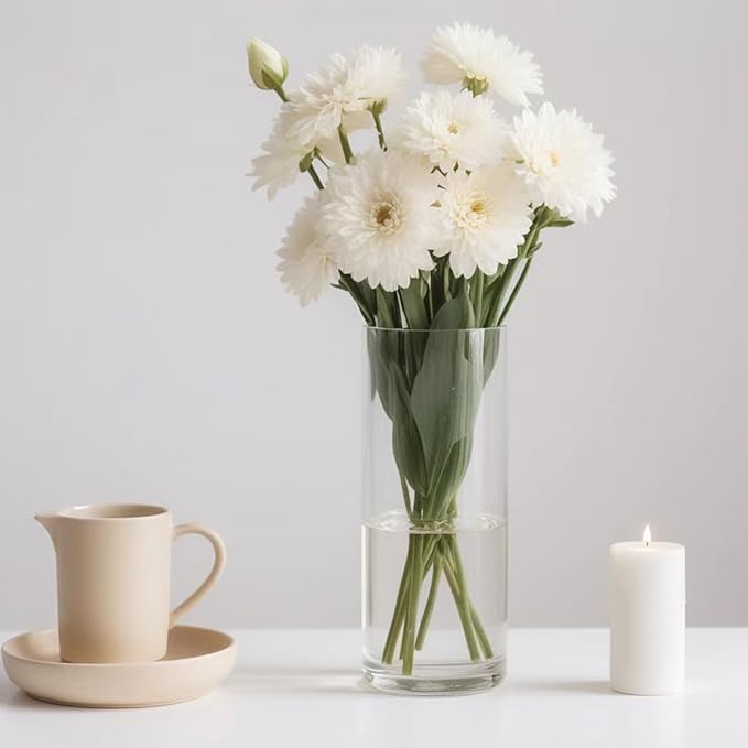 10 Pack Glass Vases for Centerpieces, 8 Inch Tall Small Clear Glass Flower Vase Cylinder Vases for Centerpieces Wedding Home Table Decor