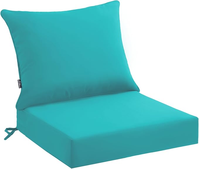 Outdoor Seat Cushion Set 24 x 24 x 4 Inch, Waterproof & Fade Resistant Patio Furniture Cushions with Removable Cover and Ties, Thick Deep Seating Pads for Outside Chair Sofa Couch, Teal