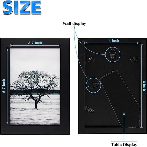 Egofine 4x6 Picture Frames Set of 6 - Made of Solid Wood Covered by Plexiglass for Table Top Display and Wall Mounting photo frame Black