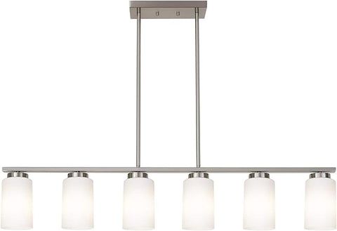 6-Lights Farmhouse Pendant Light Fixture Kitchen Island Lights with Opal White Glass Shade, Hanging Ceiling Light in Brushes Nickel for Dining Room Home Lighting