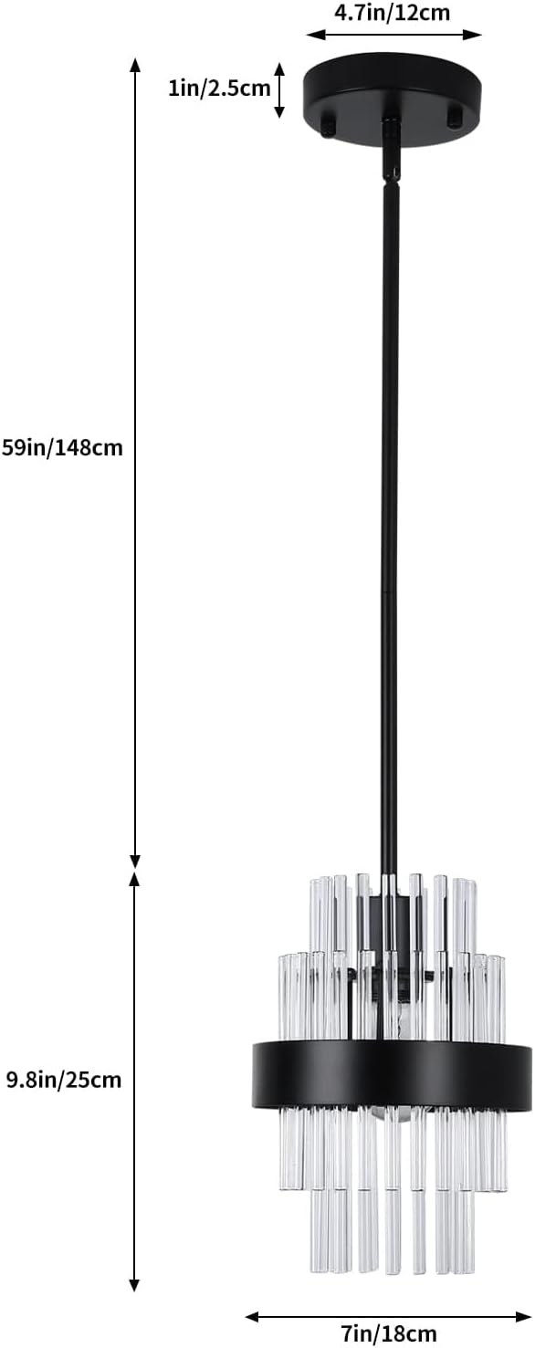 Pendant Light Fixtures, 7inch Modern Glass Pendant Lights, Matte Black Kitchen Island Lighting, Height Adjustable Pendant Lighting (Matte Black, 1 Pack)