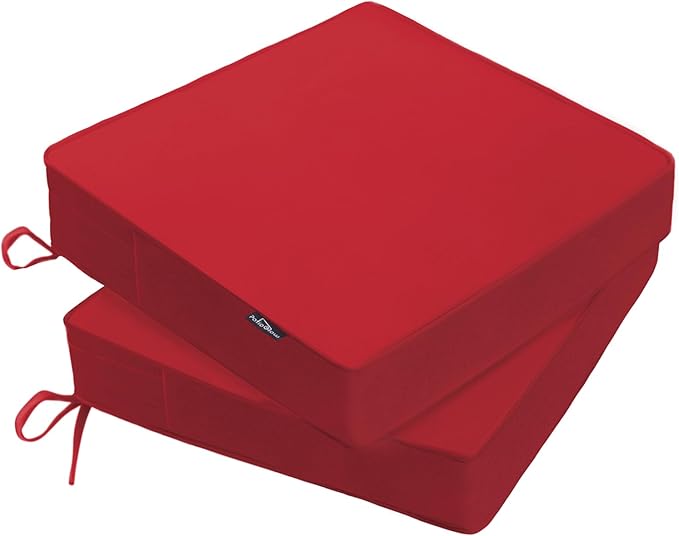 Outdoor Chair Cushions 17 x 16 x 2 Inch, Waterproof & Fade Resistant Patio Seat Cushion for Furniture with Handle and Ties, Thick Seating Pads for Outside Sofa Couch Set of 2, Red