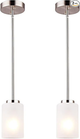 1-Light Mini Pendant Light Fixtures, Industrial Chandelier Hanging Ceiling Light with Opal White Shades, Adjustable Height, Brushed Nickel Pendant Lighting for Kitchen Bedroom Hallway, 2 Pack