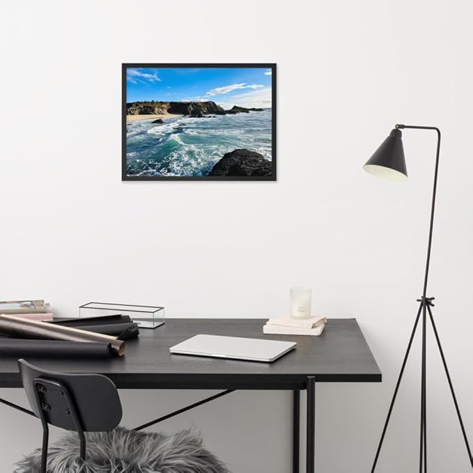 Bodega Bay Coastal Wall Art – Framed Ocean Photography Print – California Nature Landscape Poster – Seascape Decor for Living Room or Bedroom (18x24 inches)- Wooden Framed (Black)