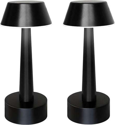UMEXUS 2 Pack Rechargeable Small Cordless Table Lamp, LED Battery Operated Touch 3 Color Dimming Bedside Nightstand Desk Lamps Metal Portable Night Lights for Bedroom Bar Restaurant Outdoor Black