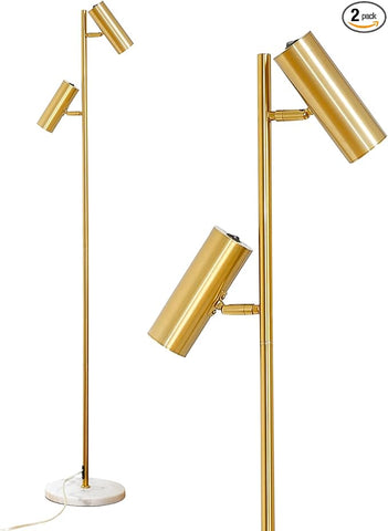 Hsyile Lighting KU300211 Cozy Elegant Modern Creative Bedroom & Living Room Floor Lamp,Tall Pole Uplight for Office - Brass Finish - Adjustable Tree Floor Lamp with 2 Lights