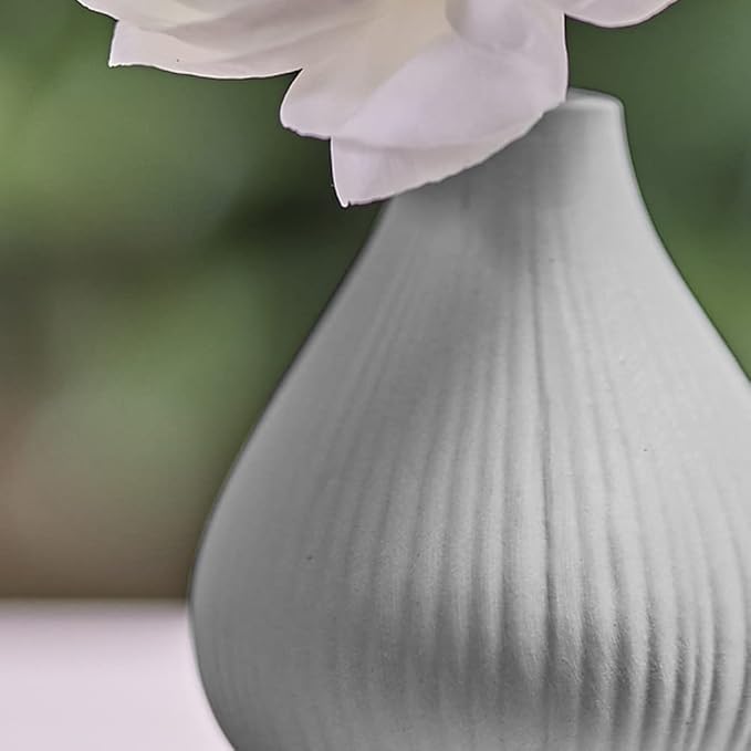 Chive ‘Frost’ Ceramic Flower Vase — Set of 6 Beautiful Small Bud Vases for Flowers & House Plants — Perfect Shelf Centerpieces and Living Room Decor — Light Gray