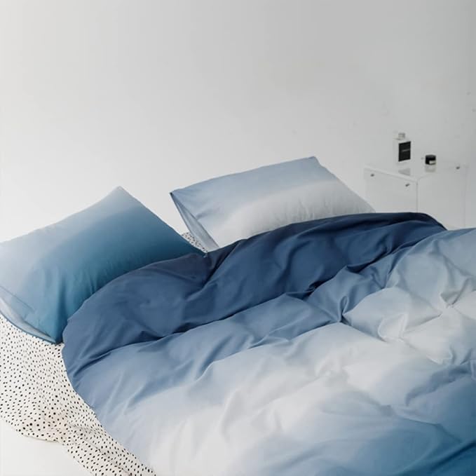 Pureant Blue White Gradient Comforter Sets California King Solid Ocean Sea Blue Bedding Comforters Cal King Modern Plain White and Sky Blue Gradient Soft Quilts Farmhouse Abstract Art Watercolor Bed