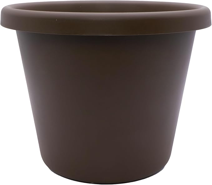 The HC Companies Classic Round Plastic Plant Pot w/Rolled Rim - Lightweight & UV Resistant Flower Pot for Herbs & More - Outdoor & Indoor Plant Pots w/Drainage (7 inch Chocolate, Pack of 1)