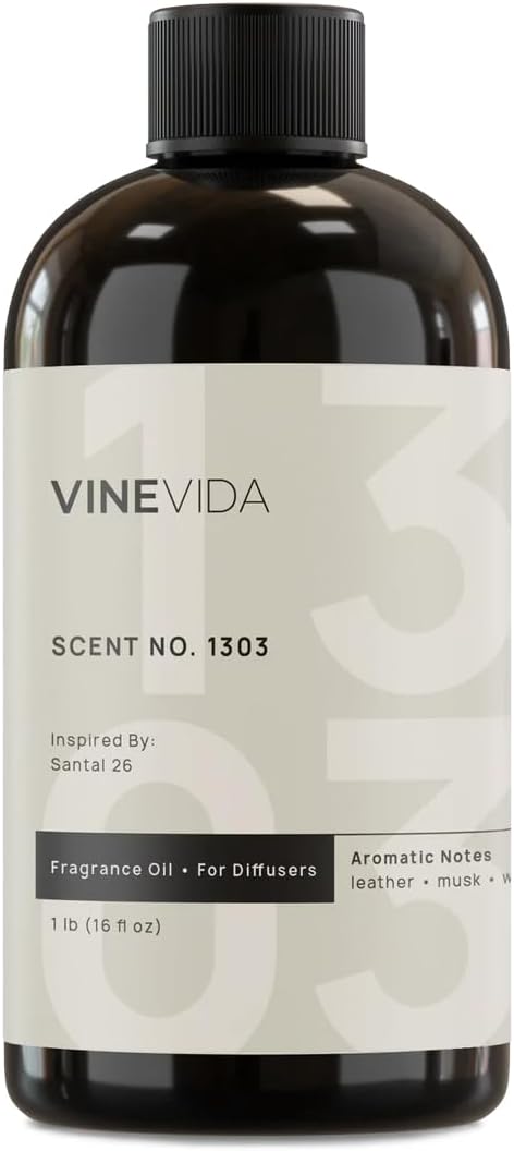 VINEVIDA [16 Fl Oz] Scent NO. 1303 Fragrance Oil for Cold Air Diffusers, Aromatic Notes of Leather Musk Sandalwood, Essential Oils for Diffuser Oil Refill & Air Freshener Room Spray