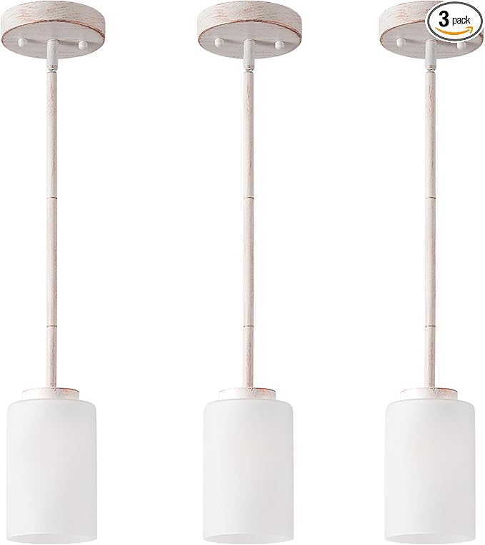 1-Light Mini Pendant Light Fixtures, Industrial Chandelier Hanging Ceiling Lights with Opal White Glass, Adjustable Height, White Brush Gold Pendant Lamp, 3 Pack